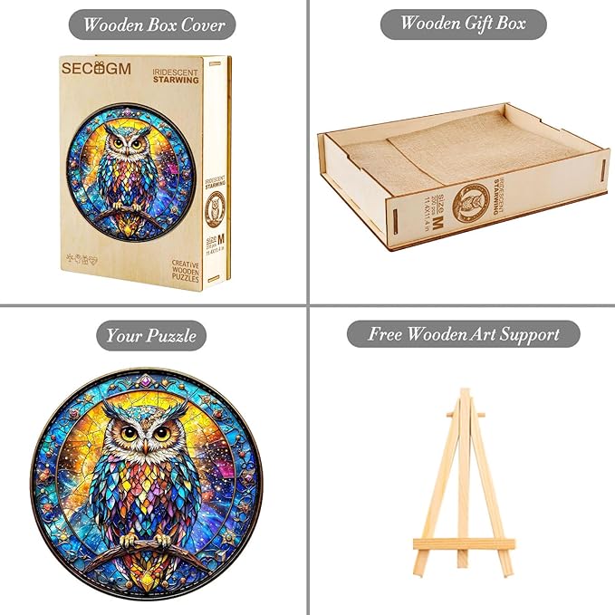 Wooden Puzzles for Adults - Stained Glass Owl Wood Puzzles Adult - Unique Animal Shape Wooden Jigsaw Puzzles for Adults - Birthday Gifts for Puzzle Lovers, Family (11.4 * 11.3in)