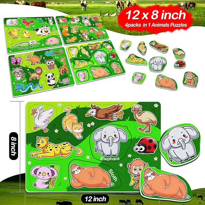 4 Pack 40 Pieces Felt Zoo Land Animals Forest Toys for Toddlers Sorting Busy Board Montessori Matching Game Jigsaw Educational Preschool Early Learning Skills Batter Than Wooden Toy Gift for Kids