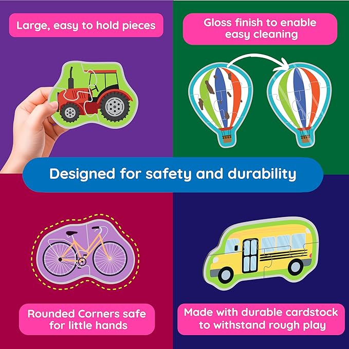 My First Puzzle | Montessori Toy for Toddlers | 12 Puzzles with 2-5 Pieces | Things That Go Together | First Puzzles Set for Kids | Educational Activity for 3+ Year Old