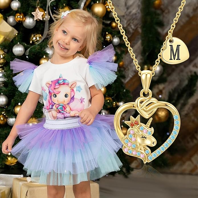 Unicorn Initial Necklaces for Girls Kids Women - 18K Really Gold Filled Unicorn Initial Letter Necklace Teen Girls Gifts Trendy Stuff Heart Letter Necklace for Women Girl Kids Gifts