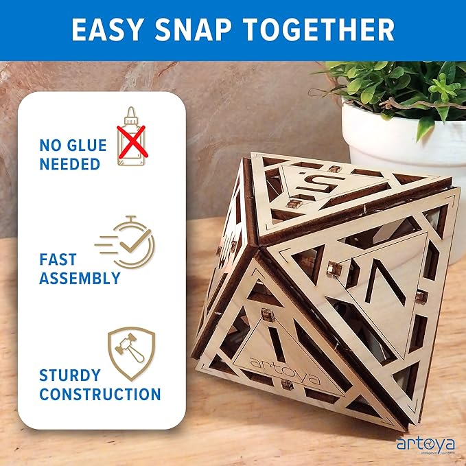 3D Wooden Puzzles for Teens & Adults – Smart Brain Teaser Puzzles, Wood Models, Creative & Educational Fun, Sustainable Materials, Ages 14 and Up Octahedron D8