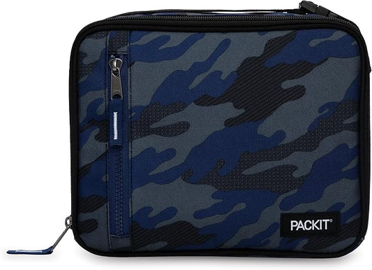 PackIt Freezable Classic Lunch Box, Sporty Camo Charcoal Navy, Built with EcoFreeze Technology, Collapsible, Reusable, Zip Closure With Zip Front Pocket and Buckle Handle, Desgined for Lunches