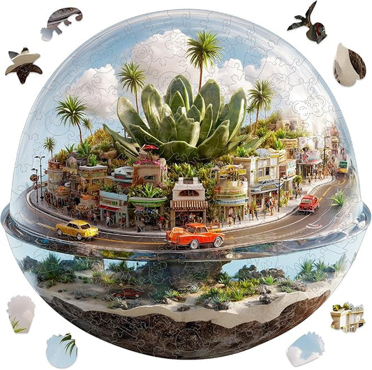 Wooden Puzzles for Adults 422 Pieces, Succulent World Jigsaw Puzzles, Unique Design Adult Puzzles for Family Brain Game Gift, 16.1x15.3 inch