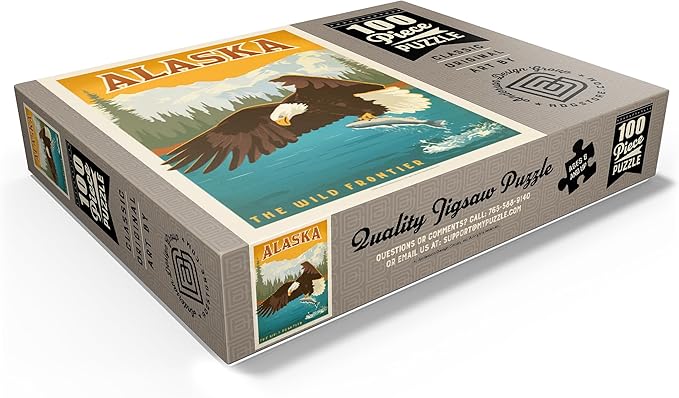 MyPuzzle Alaska: Eagle, Vintage Poster - Premium 100 Piece Jigsaw Puzzle for Adults