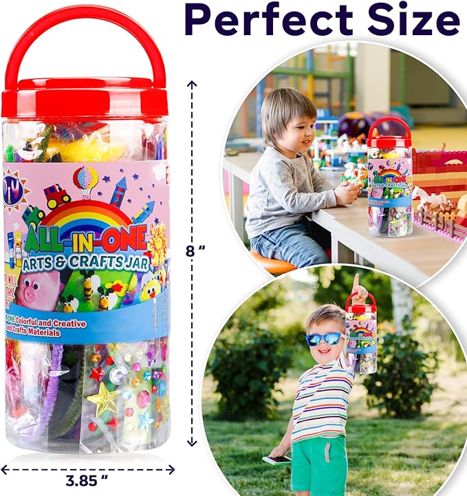 FUNZBO Arts and Crafts Supplies for Kids - Craft Kit with Glitter Glue Stick, Pipe Cleaners Pom Poms Craft & Craft Tools, DIY School Supplies Kit, Girls Toys, Birathday Gifts for Girls Boys Age 4+