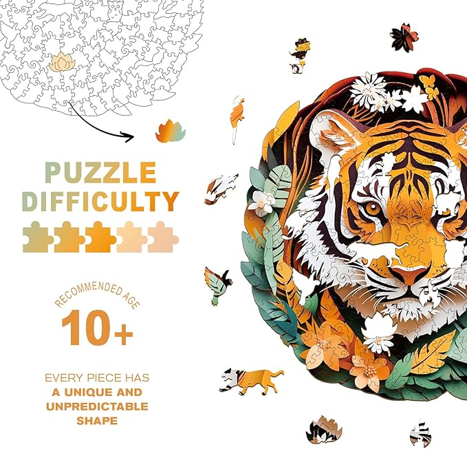 Wooden Puzzles for Adults - King of The Forest Wooden Jigsaw Puzzle, Unique Animal Shaped Wood Puzzles Adult, Christmas Birthday Gifts for Friends/Family, Home Decor 8.5 * 8.3in 100pcs