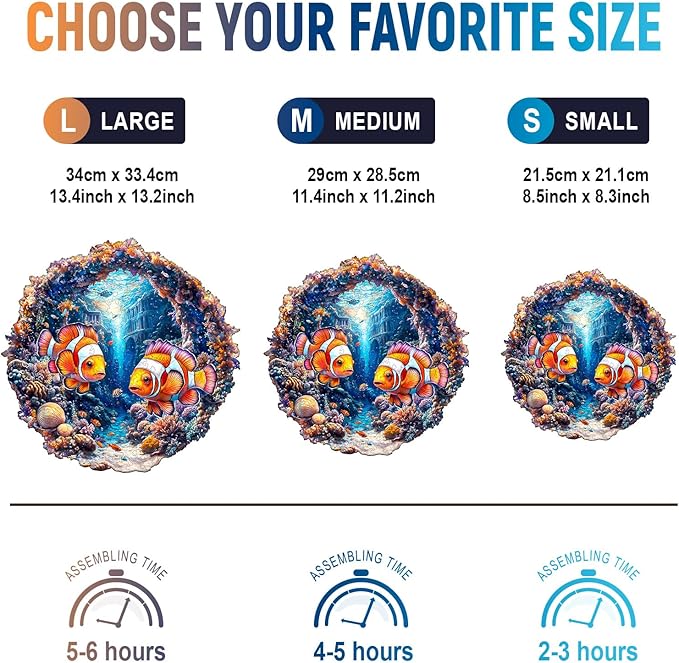 Wooden Puzzles for Adults - Clownfish Journey Wooden Jigsaw Puzzle, Unique Animal Shaped Wood Puzzles Adult, Christmas Birthday Gifts for Friends/Family, Home Decor 11.4 * 11.2in 195pcs