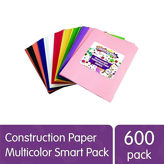 Colorations Color Construction Paper, Smart Pack, Assorted Color Paper, Colored Paper, Coloring Paper, Drawing, Craft Paper,Classroom Supplies, Kids Construction paper, 600 Sheets,Home,Home School Use