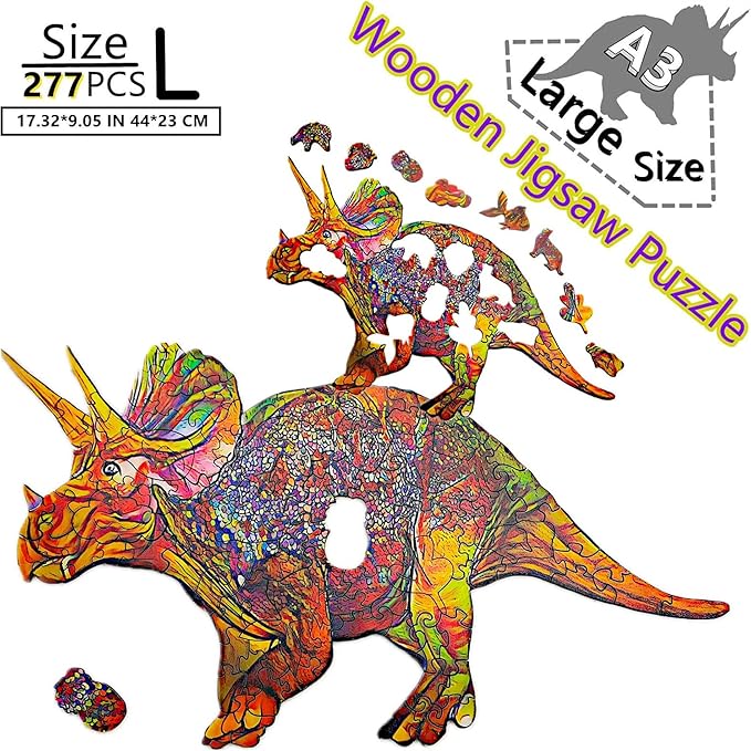 Wooden Jigsaw Puzzle for Adults,Unique Triceratops Dinosaur Animals Shaped Magic Puzzle Pieces Best Gift for Adults,Can be Used as a Cool Mouse Pad,277pcs (17.32x9.05 in) 02