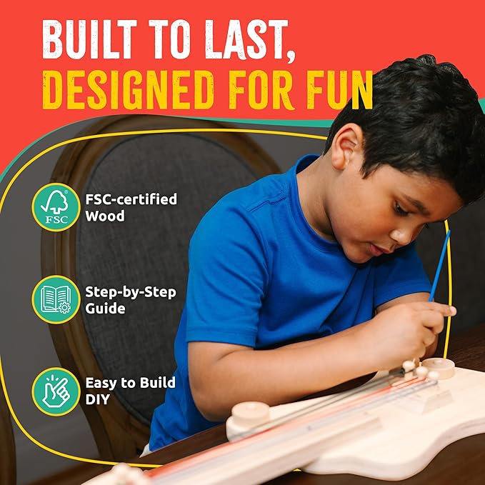 SparkJump DIY Wood Building Kits, STEM Woodworking Kit for Kids, Creative Fun Craft Projects, Great Gift for Boys & Girls (Wooden Guitar, 1-Pack)