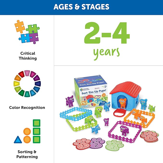 Learning Resources Sort-'Em-Up Pups, Sorting & Matching, 28 Pieces Ages 3+