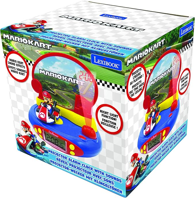 LEXiBOOK - Nintendo Mario Kart Projector Clock, Built-in Night Light, time Projection onto The Ceiling, Sound Effects, Battery-Powered, RP500NI