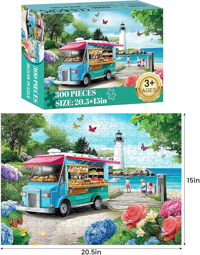 300 Piece Puzzles for Adults Beach Jigsaw Puzzles for Kids Ages 8-10 10-12 300 Pieces Adult Puzzle Pieces Family Challenging Puzzle Game Home Decor Gift Toy 20.5x15IN