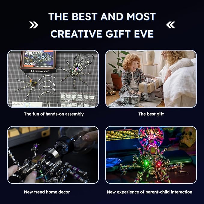 Cyberpunk Metal Spider 3D Puzzle, DIY Sci-Fi Model with Color-Changing Eyes & Interactive Plasma Ball & Home Decor for Teens & Adults (14+), 650 Pieces, 1 Count