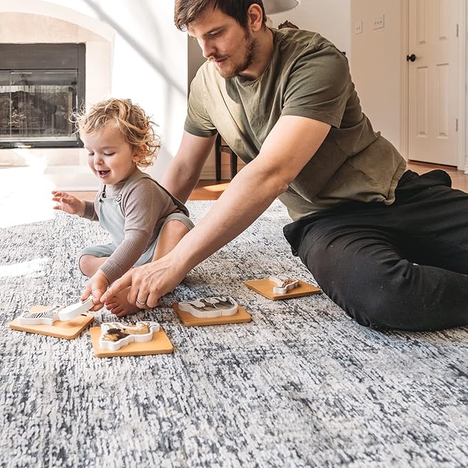 Wooden Montessori Animal Puzzles for Toddlers 2+ Years - Realistic Chunky Safari Animal Shape Puzzle - Educational Learning Toy