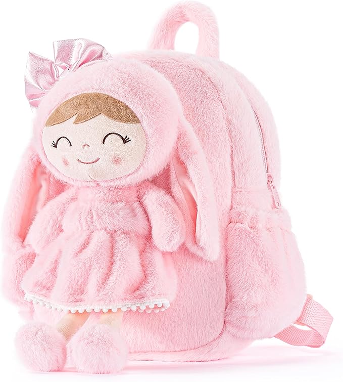 Gloveleya Toddler Backpack Plush Bag with Soft Pink Rabbit Doll Detachable Design 11-inch Gift for Baby Girl 2+...