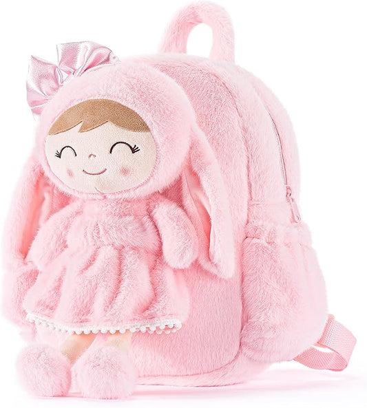 Gloveleya Toddler Backpack Plush Bag with Soft Pink Rabbit Doll Detachable Design 11-inch Gift for Baby Girl 2+...