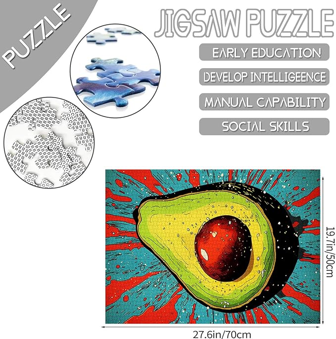 Tucocoo Avocado Jigsaw Puzzles for Adults 1000 Pieces, Fruit Pop Art Style Jigsaw Puzzle 27 x 20 inches Colorful DIY Craft Puzzles for Home Decoration Gifts, Family Puzzle Perfect for Game Nights