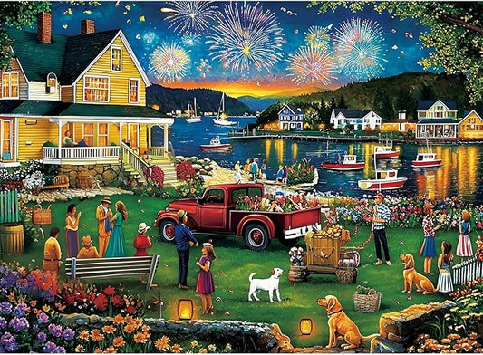 300 Piece Puzzle for Adults,Fun Summer Party Puzzle for Adults Kids Elderly,Large Piece Fireworks Puzzles for Kids Age 8-10 10-12,Challenging Fun Landscape Art Puzzle,Family Game Great Gift 20.5x15in