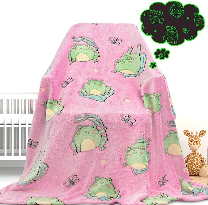 Frog Gifts for Girls Women Glow in The Dark Blanket Cute Frog Throw Blanket Pink Frogs Stuff Birthday Decorations 40"x50"