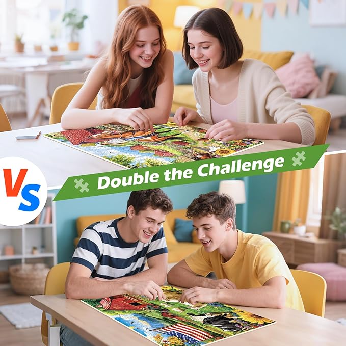 2 Pack 500 Pieces Puzzle for Adults, US Country Life Farm Puzzle for Adults Kids Seniors, Horse Cow Tractor Flower Jigsaw Puzzles 500 Pieces, Colorful Challenging Puzzles Family Game Gift 20.5 * 15