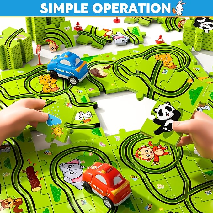 48 PCS Puzzle Race Track Car Set Toys for Kids Boys, Puzzle Tracks Car for Boys Ages 3-5 4-6, Toddler Toys Gifts for 3 4 5 Year Old Kids, Ideal 3 4 5 6 Year Old Birthday Gifts