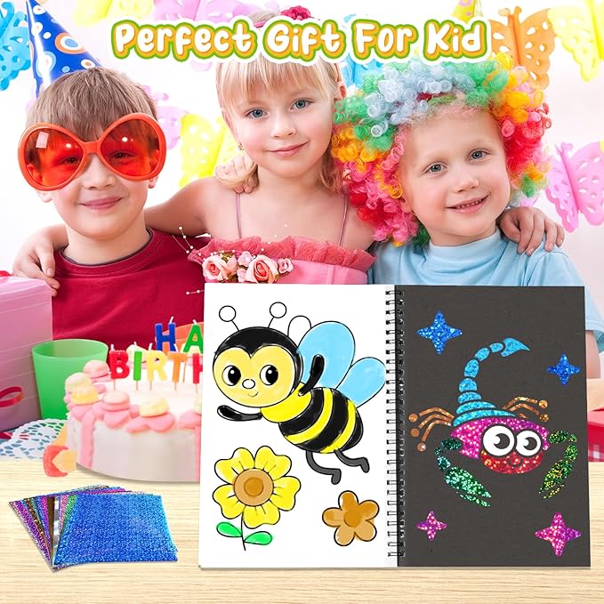 Foil Craft Bugs Butterfly DIY Art Fun Kits Set, No Mess Creative Foil Art Drawing Game for Kids, Birthday Gifts Crafts Supplies Travel Toys for Girls Boys Ages 4-9