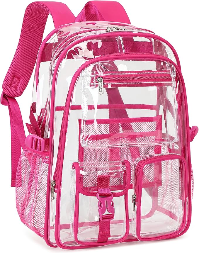 abshoo Large Clear Backpack For Girls Women School Bookbag Heavy Duty Transparent Backpacks (Hot Pink)