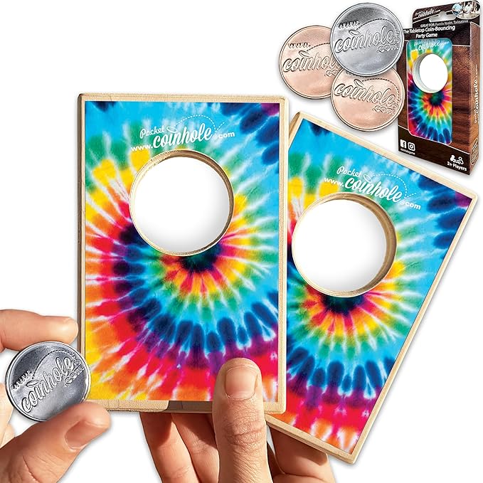 Coinhole Desktop Coin Bouncing Party Game Set | Tabletop Cornhole Board Game | Small Cornhole Travel Game Includes Coins