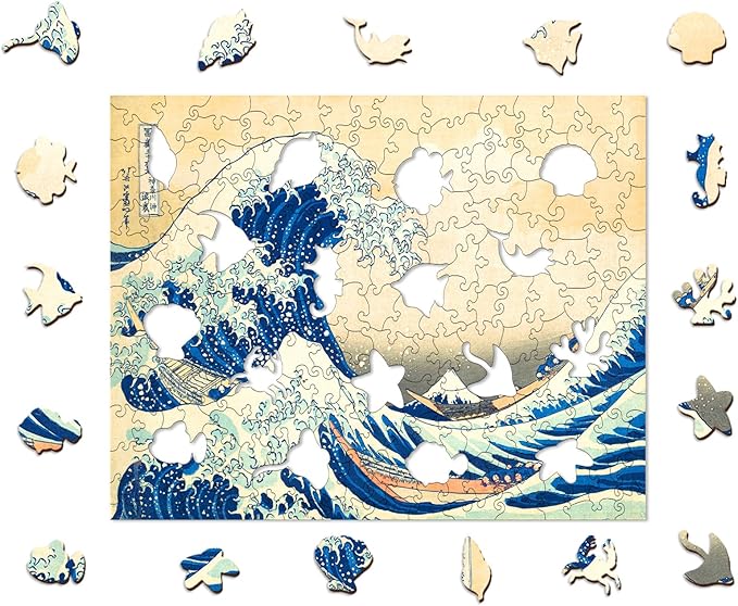 Adults Wooden Puzzles, Wooden Jigsaw Puzzles, Unique Irregular Shape Sea Wave Wood Puzzles, 200 Pcs, Wall Art Decoration for Home