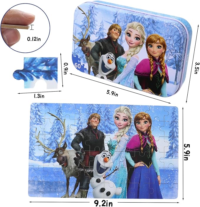 Princess Puzzles for Kids Ages 4-8 60 Pieces Puzzles for Kids Ages 3-5 Princess Puzzle for Girls and Boys Toys Jigsaw Puzzles in a Metal Box Educational Puzzles (Princess 0679)