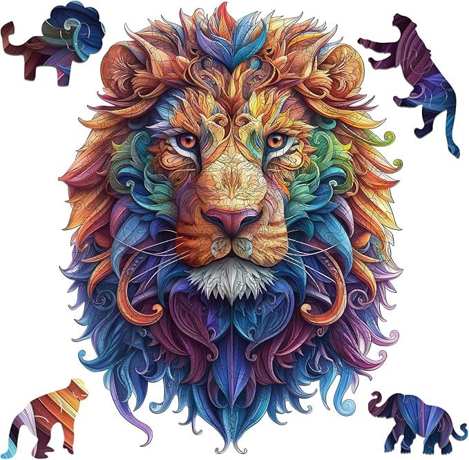 Wooden Puzzles for Adults, Lion Jigsaw Puzzles 500 Piece, Unique Shape Puzzles for Adults and Kids, Fun Challenging Puzzles Family Game Gift, Royal Size 14.6 x 19.2 Inches
