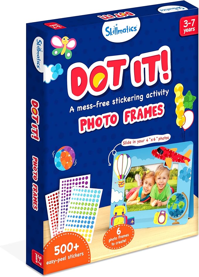 Skillmatics Dot It Sticker Art - Photo Frames, Mess-Free Fun for Kids, 500+ Stickers, Craft Kits, DIY Scrapbooking Activity, Travel Toys, Gifts for Boys & Girls Ages 3, 4, 5, 6, 7