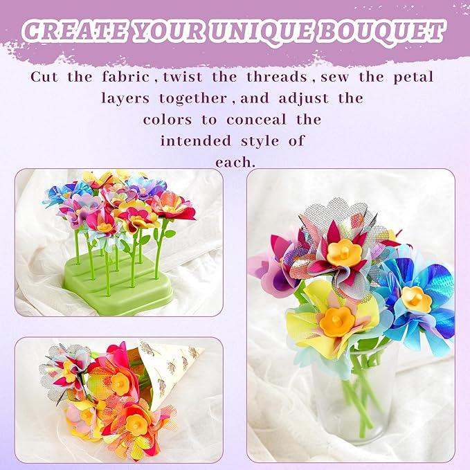 SANGQAOFU Fabric Flower Bouquets Kit DIY Arts and Crafts Kits for Kids Age 3-12 Christmas Birthday Gifts for 3 4 5 6 7 8+ Year Old Toddler Girls Toys