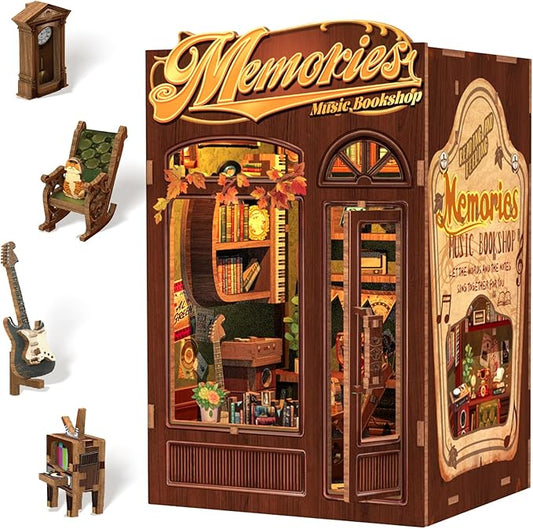 CUTEBEE Book Nook Kit, DIY Miniature House Kits for Adult and Teens, Dollhouse Mini Booknook Music House Bookshelf, DIY Craft Gifts for Family and Friends（Memories Music Bookshop）