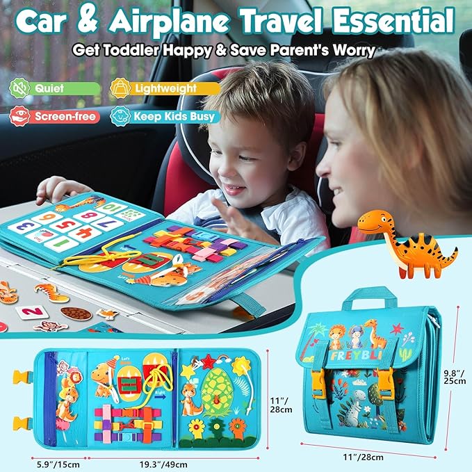 FREYBLI Toddler Busy Board, Montessori Toys for Boy Birthday Gift, Educational Quiet Activity Busy Book for Toddlers, Airplane Car Travel Toys