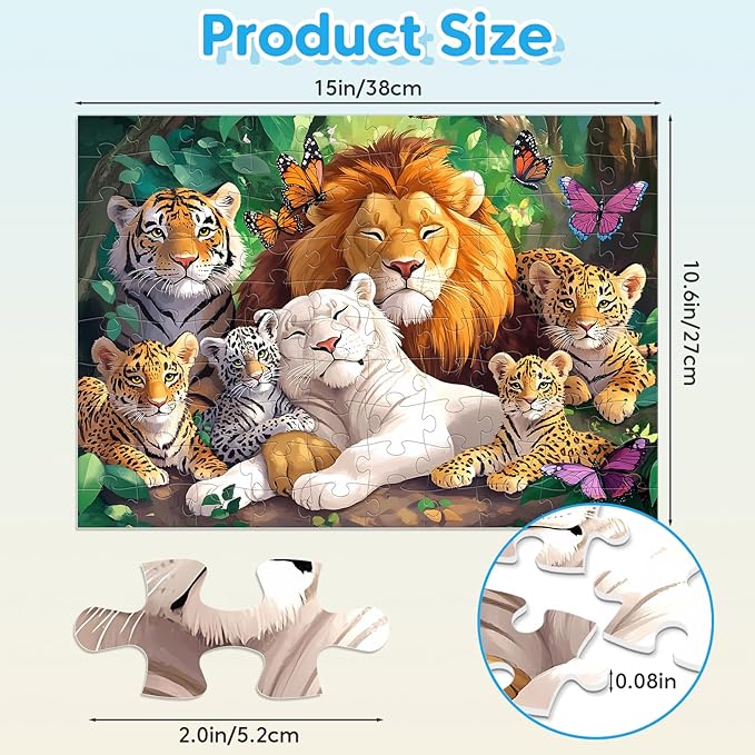 Kids Puzzles Ages 5-8 - Wild Animals Puzzles 100 Piece Jigsaw Puzzles for Kids Ages 4-6 Toddler Puzzle, World of Animals Collection Puzzles Gift Educational Toys for Boys and Girls 4-Pack