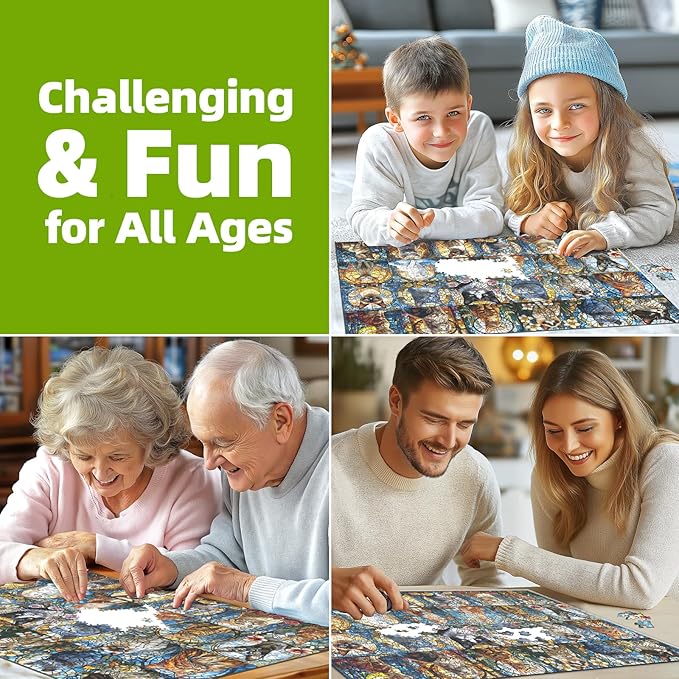 Blueforest 1000 Piece Puzzle for Adults - Stained Glass Cats Mosaic Art | Challenging Jigsaw Puzzle with Poster, Game Night Gift (27.6x19.7 Inch)