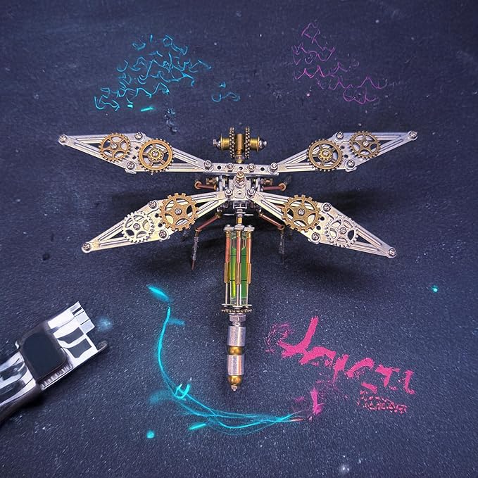 Steampunk Metal Insect Bug Mechanical Steampunk Sculpture Steampunk Mechanical Insect Clockwork 3D Steampunk Metal Puzzle Kits for Adults (Mechanical Dragonfly D)