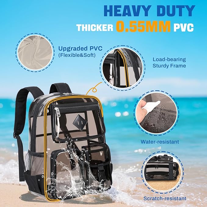 Clear Backpack for School,Heavy Duty PVC Transparent Bookbag for Girls Stadium Approved See Through Backpack