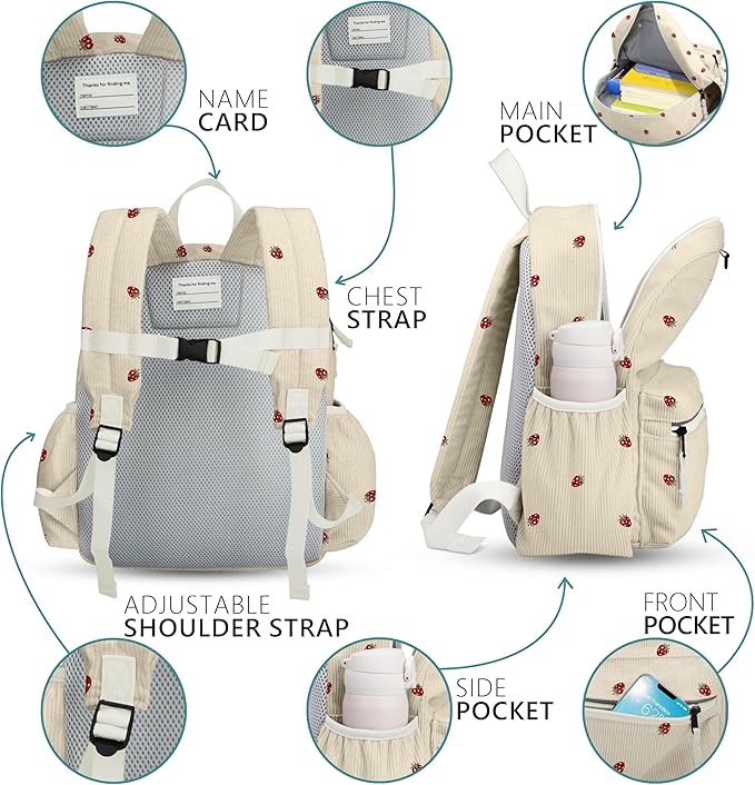 Corduroy Kids Backpack for Boys 6-10: Boys Girls Backpacks for Elementary Kindergarten 15” H Fit Folder