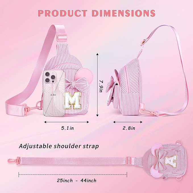 Girls Kids Sling Bag, Pink Initial Crossbody Bag for Kid, Girls Sling Bags for Kids Girl Small Initial Monogram Fanny Packs Personalized Gifts for Girl Kid Year Old Birthday Gifts (Pink K)