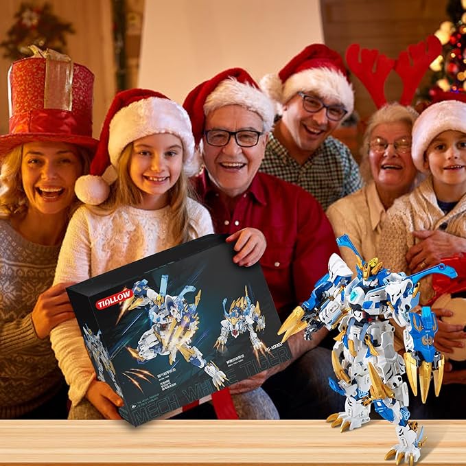 White Tiger 2 in 1 Mech Building Blocks kit Transform Action Figure Toys, Animals Transforming Robot Building Set, STEM for Adults Kids Boys Ages 8 10 12 14 (White Tiger)