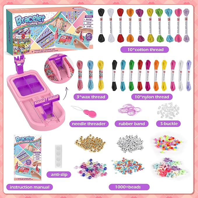 Arts and Crafts for Kids Ages 8-12,Friendship Bracelet Making Kit for Girl,DIY Arts and Crafts Maker for Kids,Jewelry Making Kit Christmas Gifts for Ages 6 7 8 9 10 11 12 Year Old (Pink/Purple)