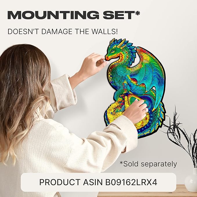 UNIDRAGON Wooden Puzzles for Adults Unique Jigsaw Puzzles - Small Guarding Dragon Small 6.2" х10.3 97 PCS Deko with Cut 0.03 mm Wood Accuracy Animal