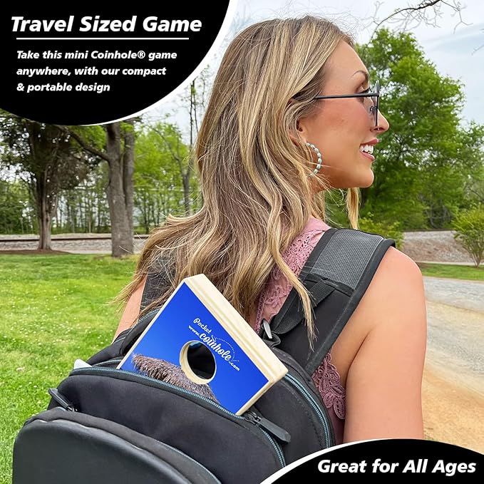 Coinhole Desktop Coin Bouncing Party Game Set | Tabletop Cornhole Board Game | Small Cornhole Travel Game Includes Coins