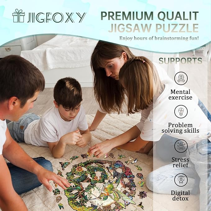 Jigfoxy Wooden Puzzles for Adults, Yin Yang Hummingbird Wood Puzzles Adult, Unique Animal Shape Wooden Jigsaw Puzzles for Adults, Birthday Gifts for Puzzle Lovers, Family (S-8.5 * 8.2in-100pcs)