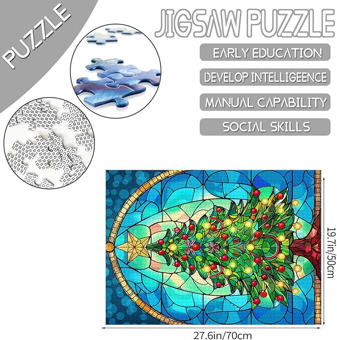 Stained Glass Style Xmas Tree Jigsaw Puzzles for Adults 1000 Pieces, Vibrant Christmas Tree Jigsaw Puzzle Art 27 x 20 Inches DIY Puzzles for Home Decoration, Family Puzzle for Game Nights