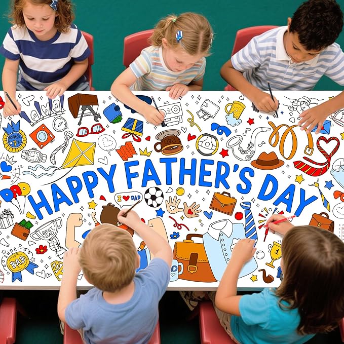 Fathers Day Coloring Poster for Classroom Wall - Versatile 31.5 x 72 Inches Fathers Day Themed Activity Poster/Table Cover, School Parties, Happy Fathers Day Decorations