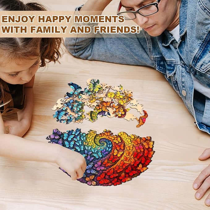 Wooden Puzzles for Adults - Swirl Butterfly Wood Puzzles Adult - Unique Animal Shape Wooden Jigsaw Puzzles for Adults - Birthday Gifts for Puzzle Lovers, Family (11.4 * 11.3in)